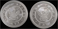 (2) 1 OZ .999 SILVER US NAVY ROUNDS