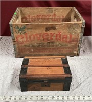 Vintage Wood Cloverdale Dairy Crate & Small Chest