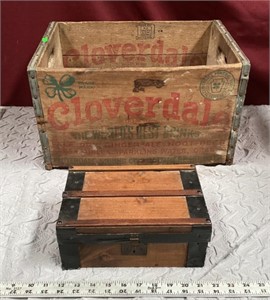 Vintage Wood Cloverdale Dairy Crate & Small Chest