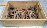 Box of Vintage Metal Rusted Horseshoes