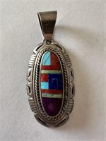 LG STERLING SILVER PENDANT NATIVE AMERICAN INLAY