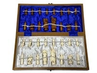 Carved Wood & Bone Travel Chess Set