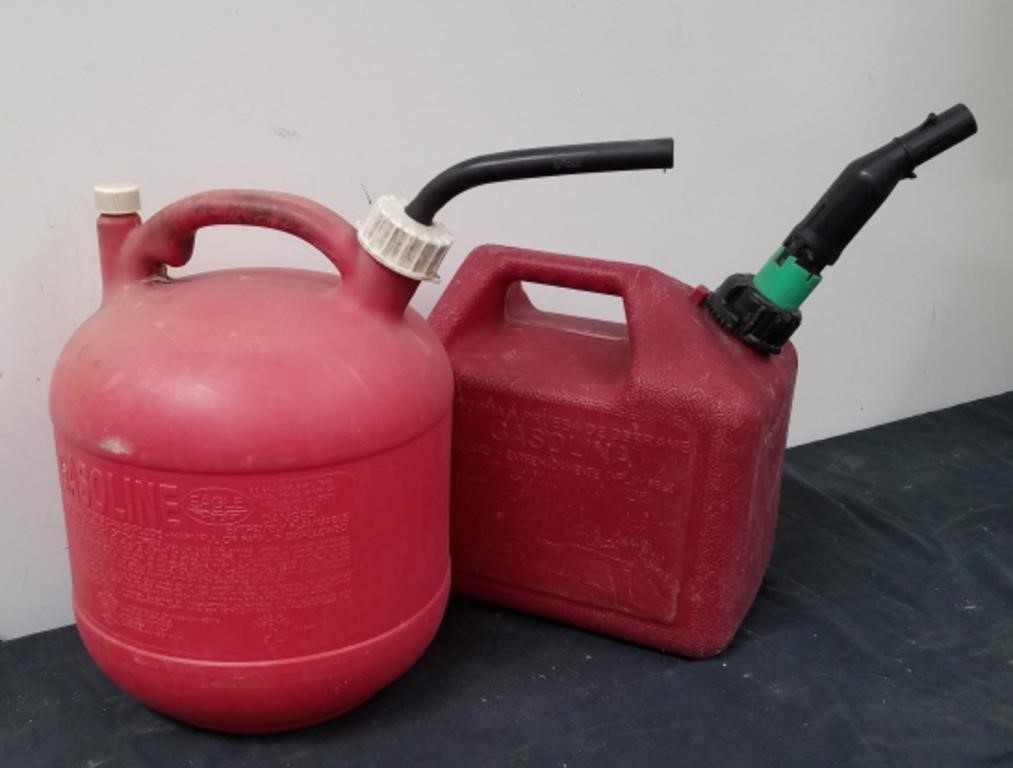 Two plastic gas containers