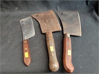 Three Vintage Meat Cleavers