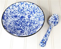 Blue & White Enamel Bowl w/Spoon