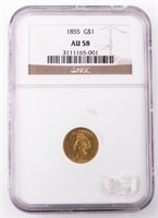 Coin 1855 Gold Dollar NGC AU58