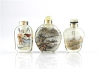 THREE CHINESE INSIDE PAINTED GLASS SNUFF BOTTLES