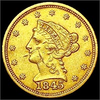 1845 $2.50 Gold Quarter Eagle CLOSELY