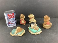 5 figurines en céramique vintage chien lapin