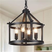 Vintage Black Cage Chandelier, 4-Light