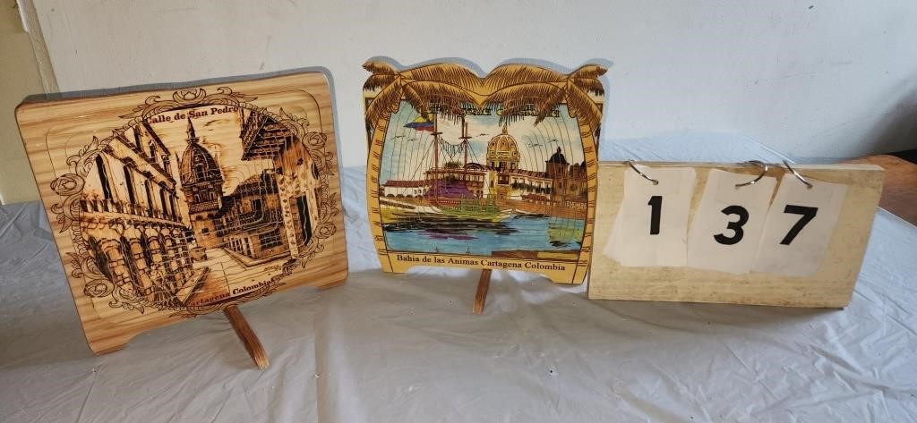 2 Vintage Wooden 3D Columbian Pictures