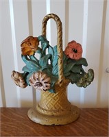 Antique Flower Basket Cast Iron Doorstop