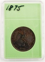 Coin 1875 Seated Liberty Half Dollar Unc.