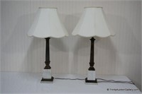 2 Vintage Robert Abbey Bronze & Marble Table Lamps