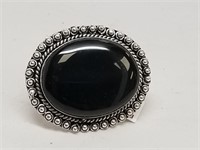 Black Onyx German Silver Ring, Size 6
