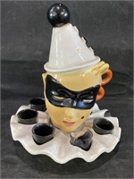 Italian Pottery Masked Woman Decanter Set-Note