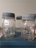 Three Pint Sized Vtg. Canning Jars w/ Lids - Two