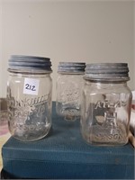 Three Vtg. Pint Sized Clear Canning Jars w/ Lids