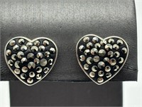 Sterling Silver Fine Marcasite Heart Earrings