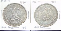 1898, 1901 Mexico 1 Peso Silver.