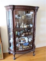 47" Oak curved glass china cabinet,