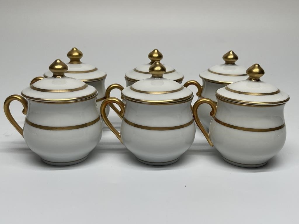 (6) Limoges White French Porcelain Lidded Teacups