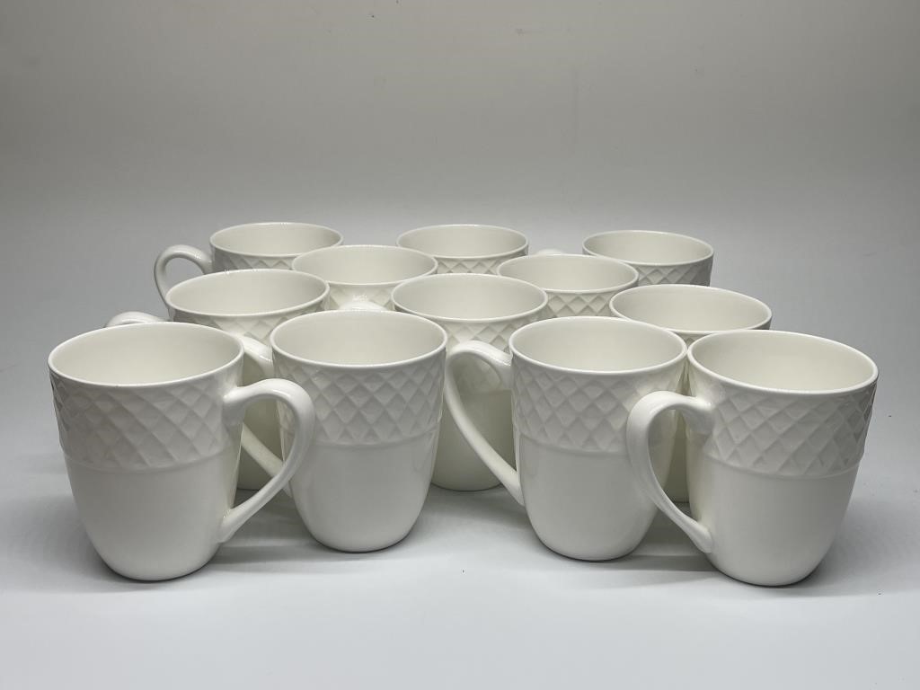 (12) Mikasa Trellis White Porcelain China Mugs