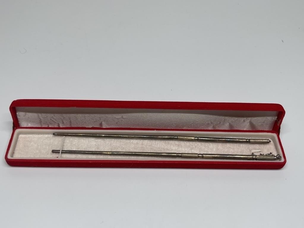 Vintage Sterling Silver Knitting Needles in Case