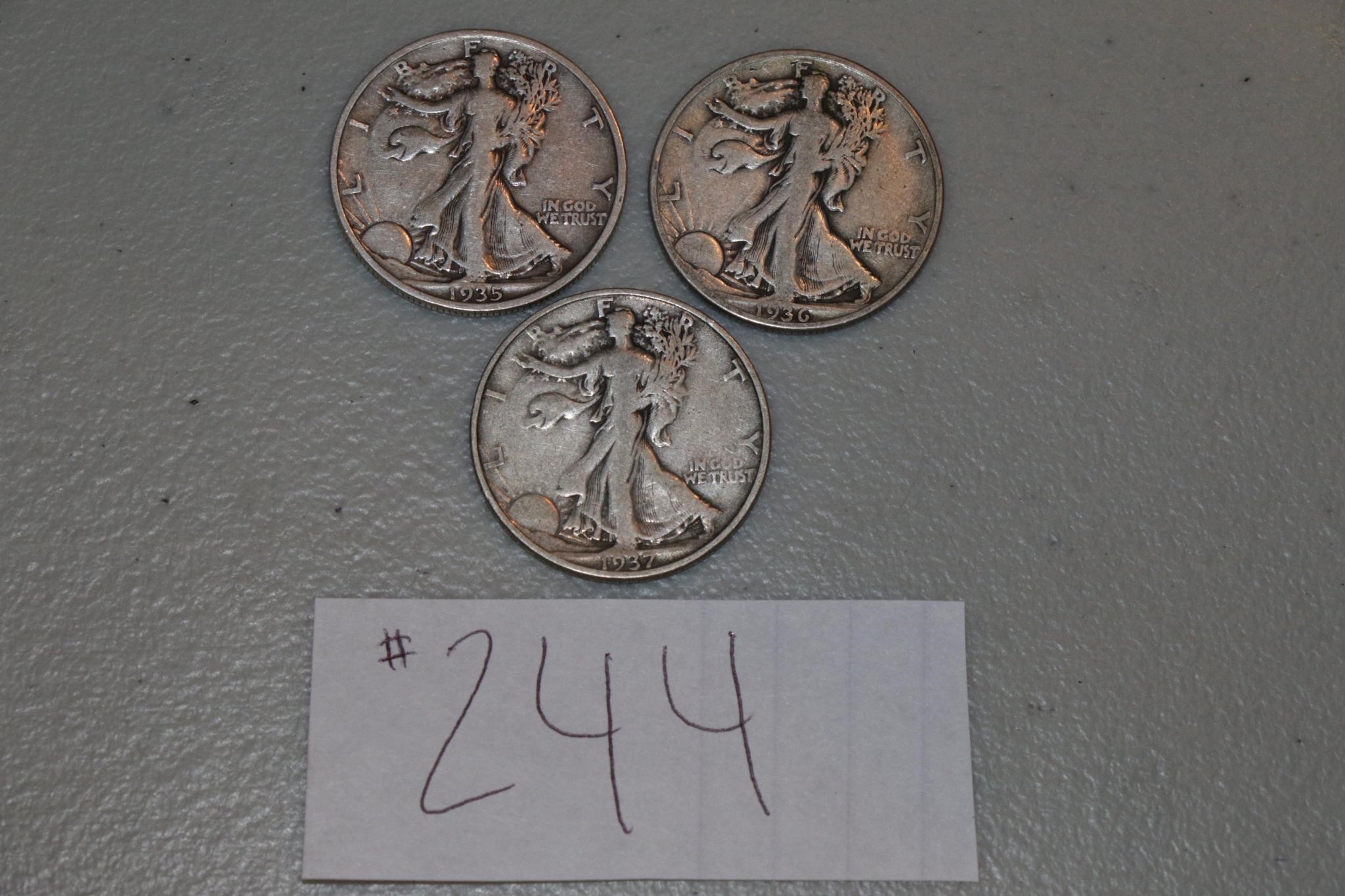 (3) walking Libery Half Dollars