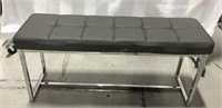 Grey Leatherette Bench w/Chrome Base