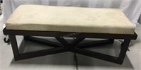 Beige Suede Like Upholstered Bench w/Wood Base