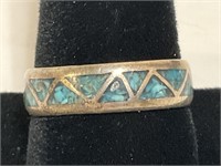 Sterling Inlaid Turquoise Ring 4.5gr TW Sz 9.75