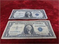 (2)1935B & 57B $1 Dollar silver certificate US