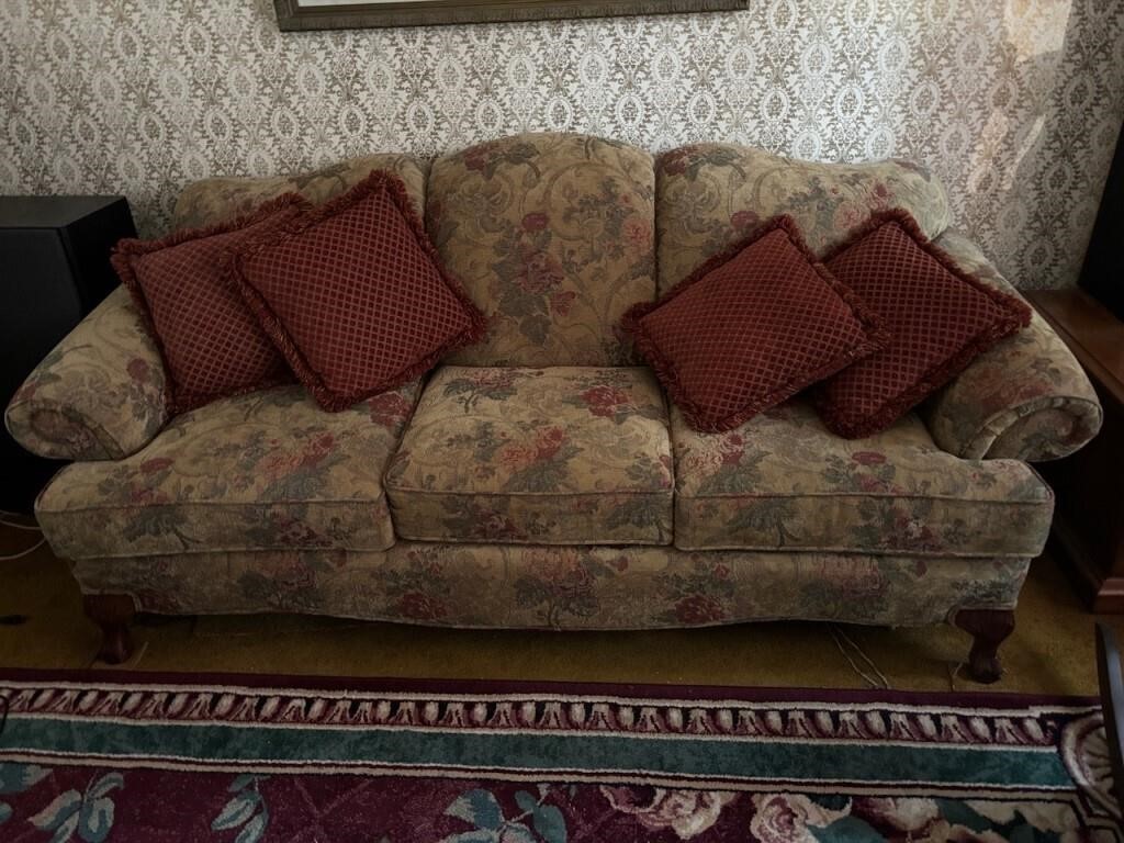 Floral Rose Pattern Upholstered Three Seat Sofa