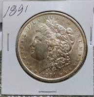 1891 AU 55 MORGAN SILVER DOLLAR