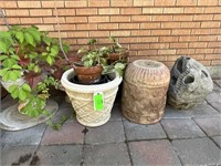 Four pots W/ plants + pumice stone rock 20 x 20