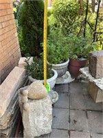 Three pots W/ plants and large stone + Rock