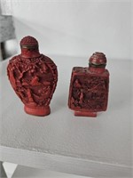 Antique Chinese carved cinnabar snuff bottles