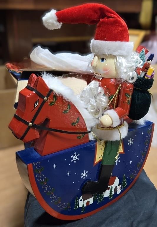 Wooden Rocking Horse Nutcracker Santa