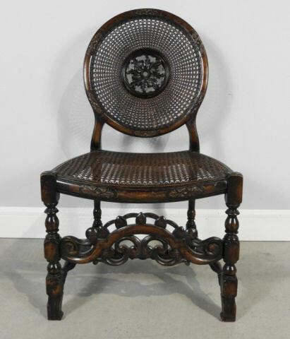 Early 20th century walnut framed & caned hall chair