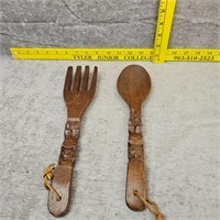 Vintage Large Carved Wooden Fork Spoon Wall Decor