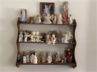 Assorted angels and wood shelf