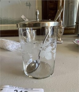 Etched Crystal Serving Dish with Lid and Spoon