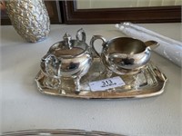 Silver Cream and Sugar Set with Tray