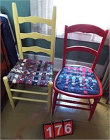 2 painted chairs w/woven ties seats