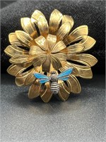 Vintage “Wells” 14k gold filled pin with blue bug.