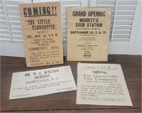 4 early broadsides - Harrisville NY, Esso gas,