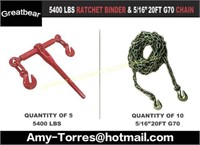BRAND NEW LOT OF (1) RATCHET BIDNERS & (10) CHAINS