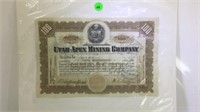 1927-1928 UTAH-APEX MINING CO. STOCK CERTIFICATE