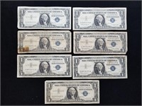 Seven 1957 B Silver Certificate $1 US Notes